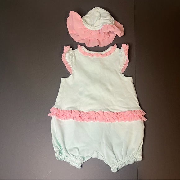 Little Me 6 Months Baby Girls Bunny Romper Hat Matching Set Easter Outfit Ruffle - Picture 3 of 13